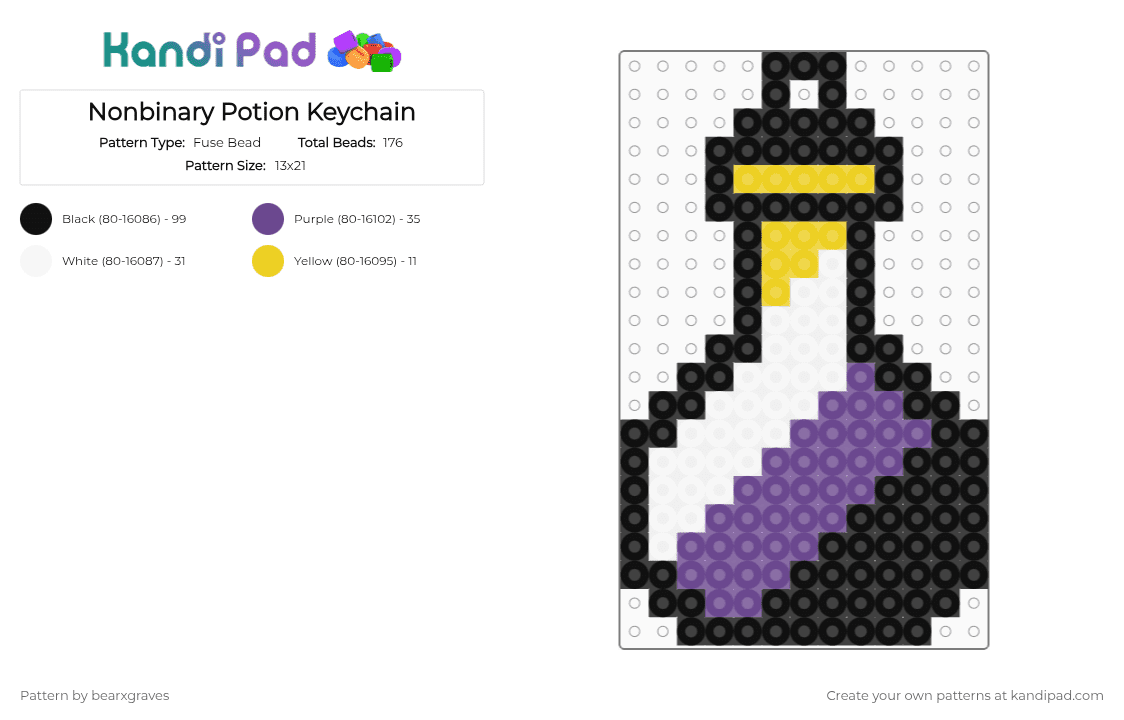 Nonbinary Potion Keychain - Fuse Bead Pattern by bearxgraves on Kandi Pad - black,purple,pride,potion,nonbinary