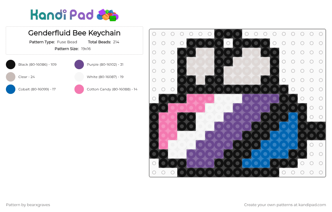 Genderfluid Bee Keychain - Fuse Bead Pattern by bearxgraves on Kandi Pad - black,beige,purple,pride,bee,genderfluid