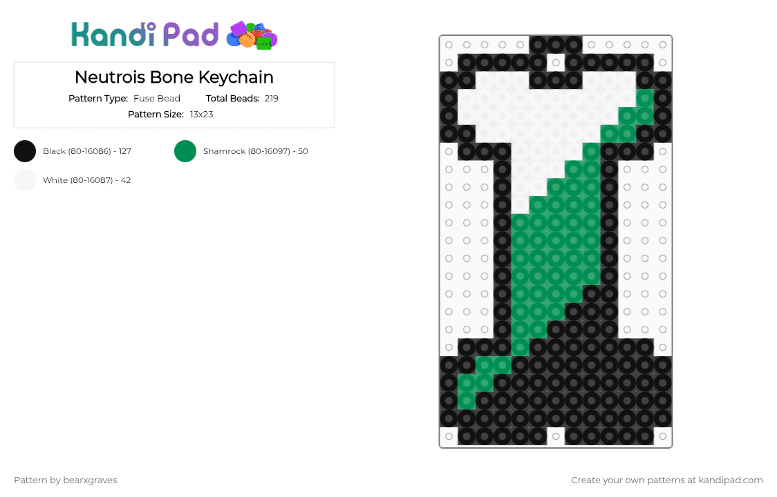 Neutrois Bone Keychain - Fuse Bead Pattern by bearxgraves on Kandi Pad - green,white,pride,bone,neutrois