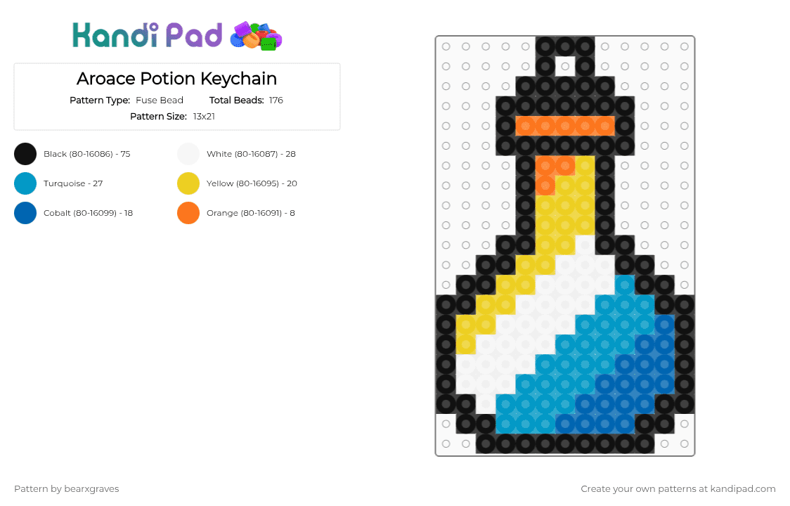 Aroace Potion Keychain - Fuse Bead Pattern by bearxgraves on Kandi Pad - yellow,light blue,blue,pride,potion,aroace