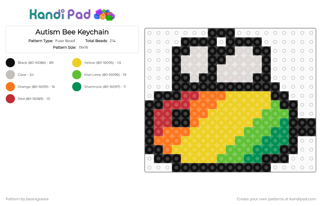 Autism Bee Keychain - Fuse Bead Pattern by bearxgraves on Kandi Pad - beige,yellow,green,pride,bee,autism