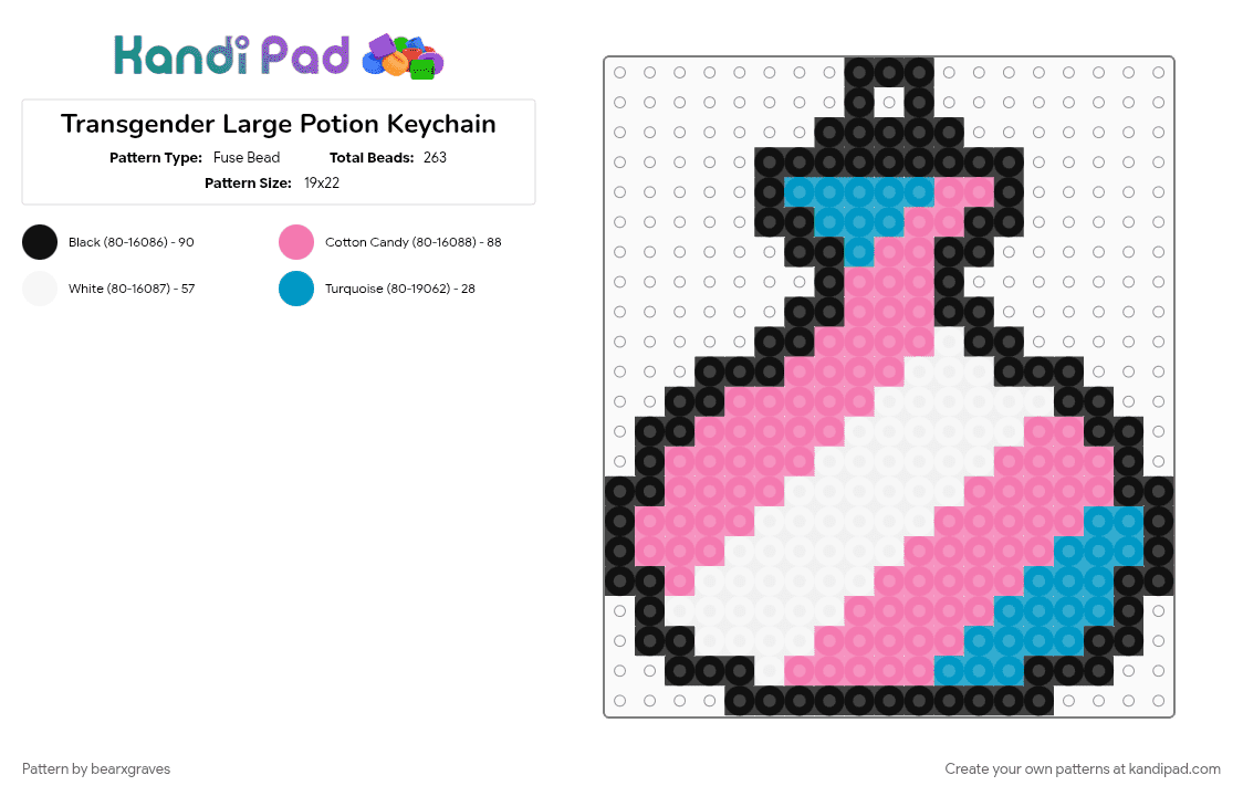 Transgender Large Potion Keychain - Fuse Bead Pattern by bearxgraves on Kandi Pad - pink, potion, pride, transgender