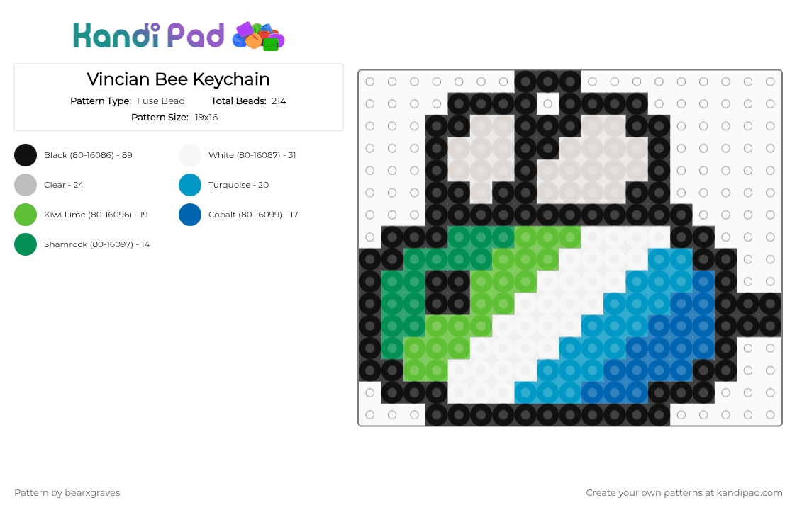 Vincian Bee Keychain - Fuse Bead Pattern by bearxgraves on Kandi Pad - beige,green,pride,bee,vincian
