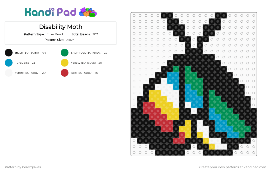 Disability Moth - Fuse Bead Pattern by bearxgraves on Kandi Pad - 