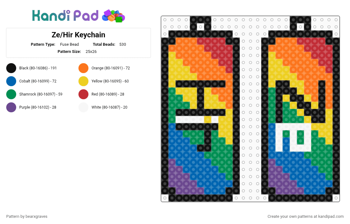 Ze/Hir Keychain - Fuse Bead Pattern by bearxgraves on Kandi Pad - 