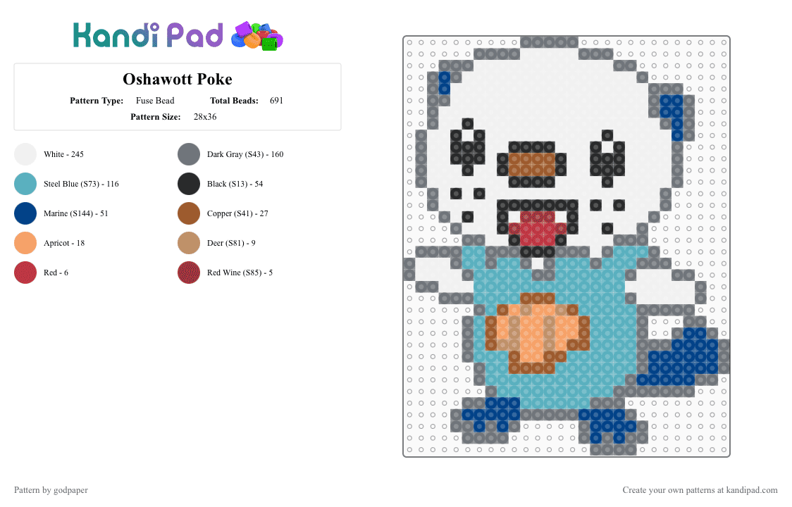 Oshawott - Pokemon - Fuse Bead Pattern by godpaper on Kandi Pad - cute, gray, happy, oshawott, pokemon, teal