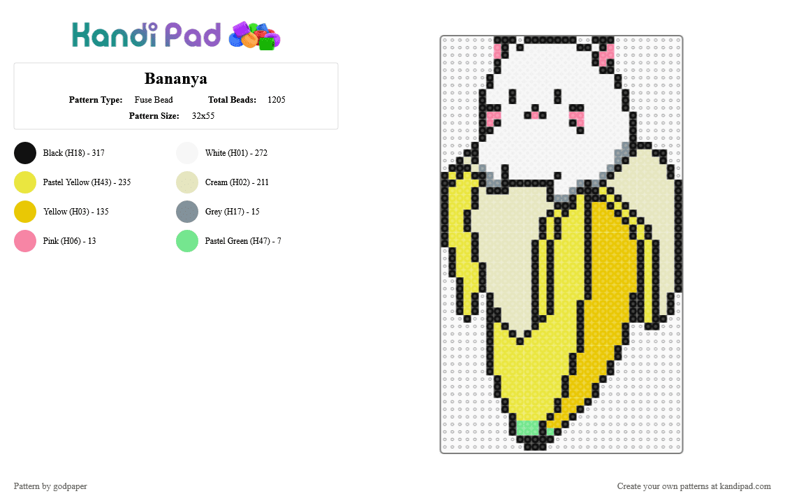 Bananya - Fuse Bead Pattern by godpaper on Kandi Pad - beige,yellow,bananya,banana,cat,white cat,white,cute