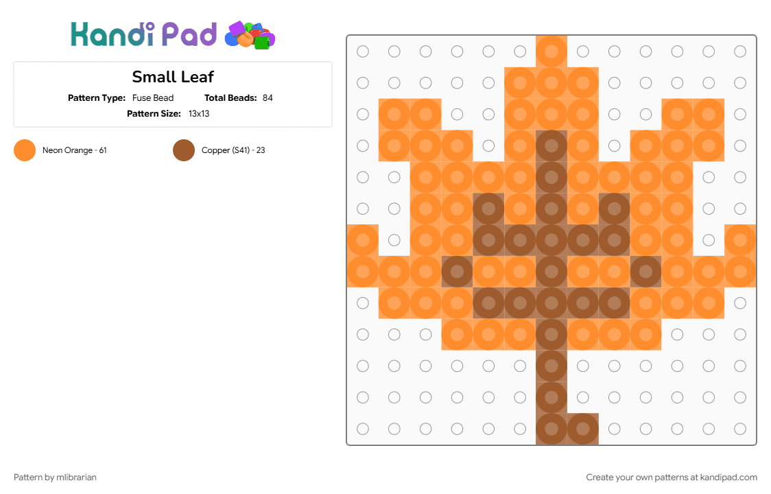 Small Leaf - Fuse Bead Pattern by mlibrarian on Kandi Pad - orange, tan