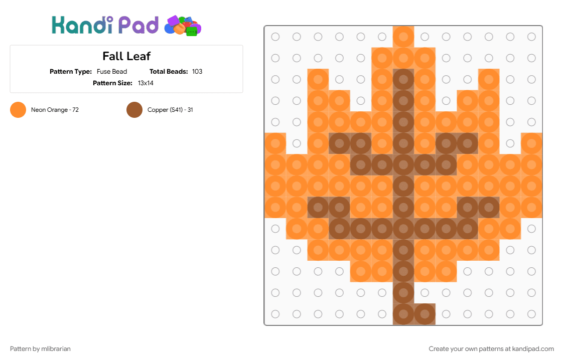 Fall Leaf - Fuse Bead Pattern by mlibrarian on Kandi Pad - orange, tan