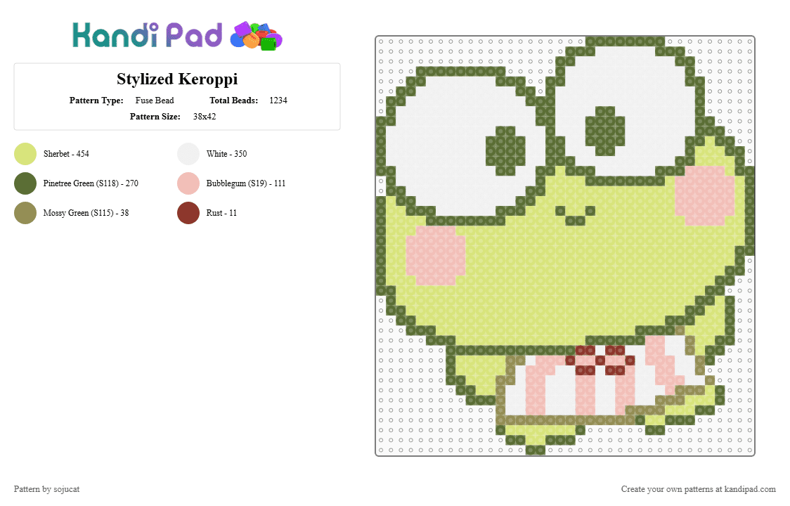 Stylized Keroppi - Fuse Bead Pattern by sojucat on Kandi Pad - gold,yellow,keroppi,sanrio,cute sanrio,hello kitty