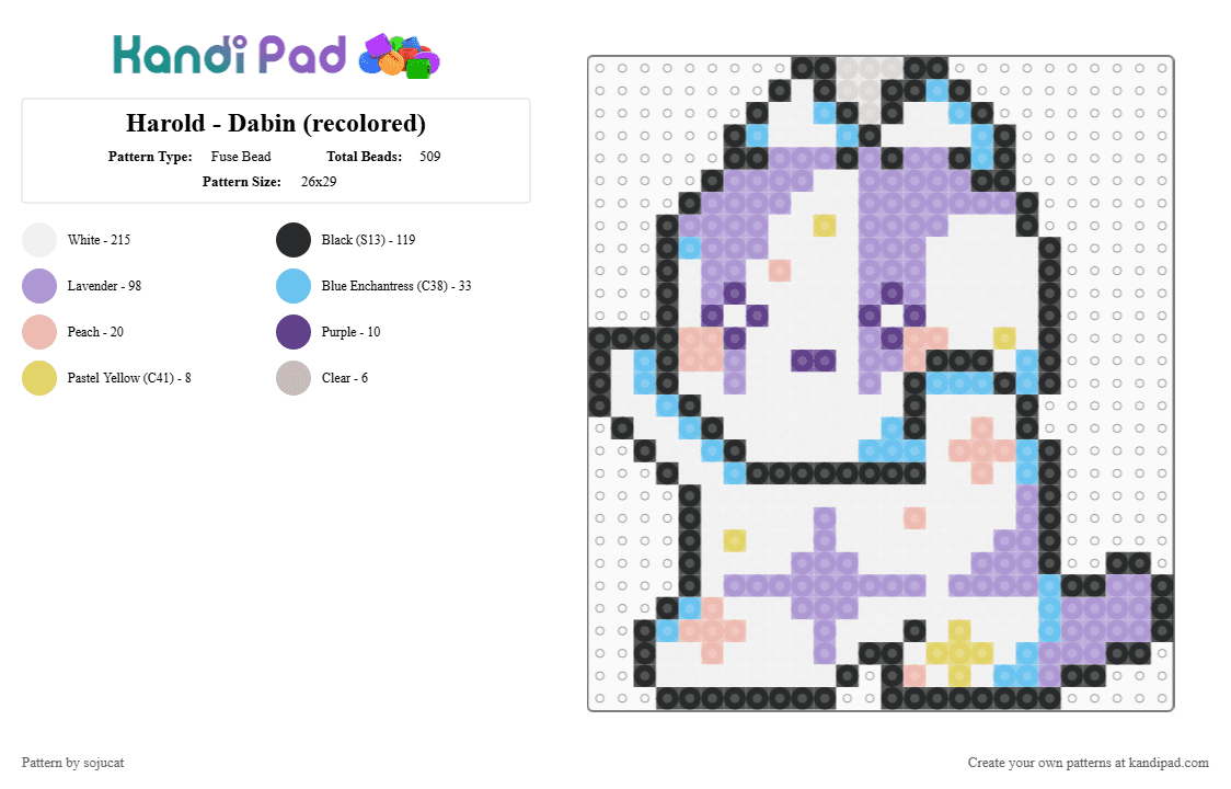 Harold - Dabin (recolored) - Fuse Bead Pattern by sojucat on Kandi Pad - white,pink,light blue,dabin,harold,edm,stay in bloom,mascot