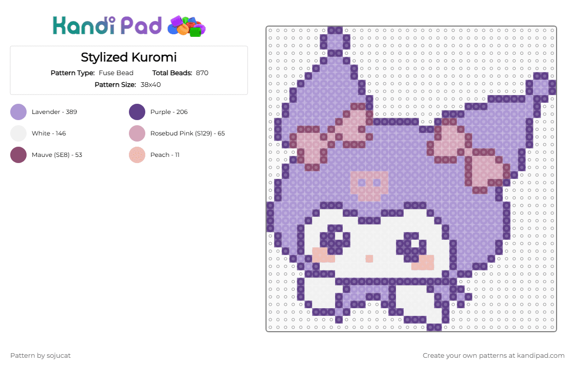 Stylized Kuromi - Fuse Bead Pattern by sojucat on Kandi Pad - pink,cute,kuromi,sanrio,hello kittty,purple,cat