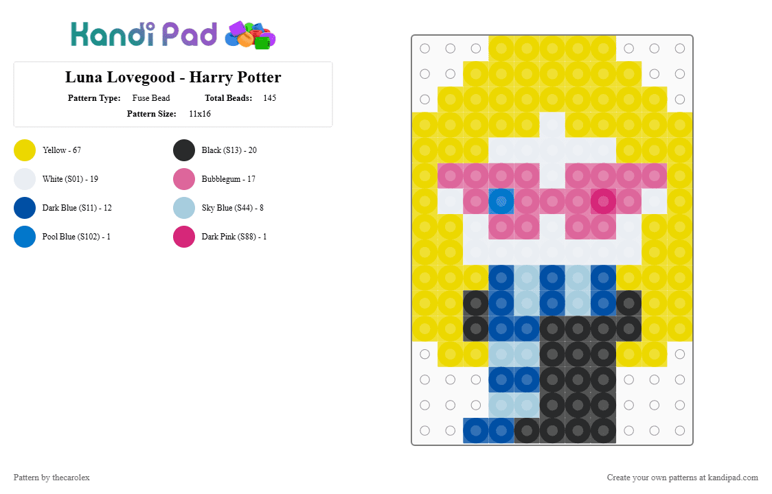 Luna Lovegood - Harry Potter - Fuse Bead Pattern by thecarolex on Kandi Pad - harrypotter, hp, luna, yellow