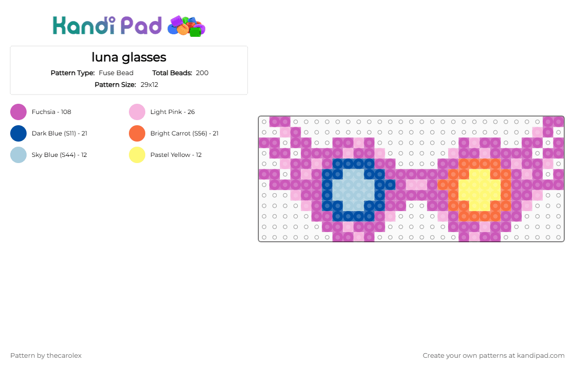 luna glasses - Fuse Bead Pattern by thecarolex on Kandi Pad - pink