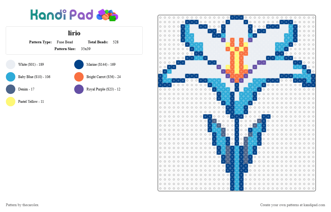 lirio - Fuse Bead Pattern by thecarolex on Kandi Pad - blue,light blue,lily,lirio
