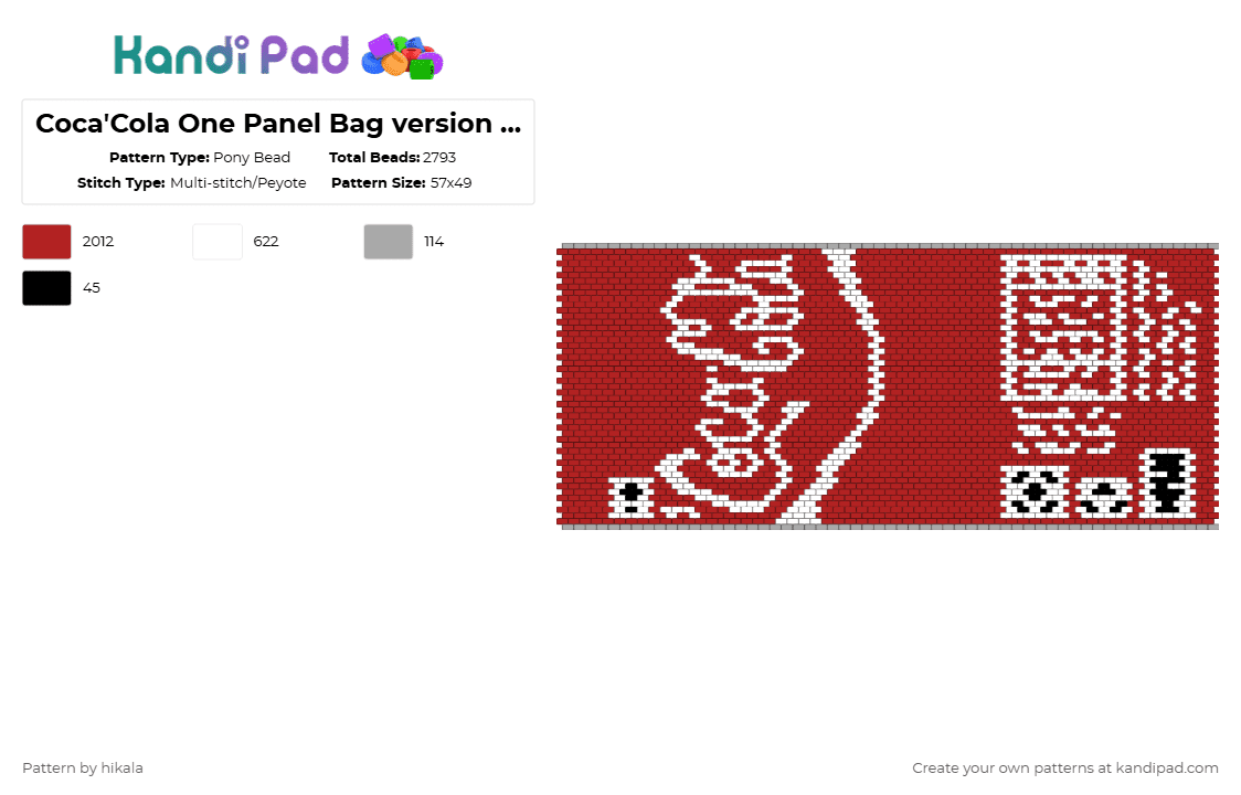 Coca\'Cola One Panel Bag version 2 (your welcome dad) - Pony Bead Pattern by hikala on Kandi Pad - red,cocacola,coke,bag,one panel,four colors,big