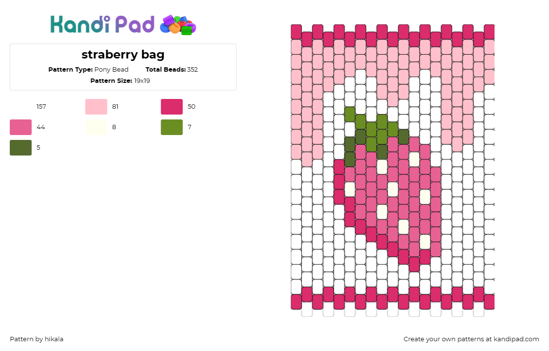 straberry bag - Pony Bead Pattern by hikala on Kandi Pad - strawberry,bag,panel,fruit-themed,pink,white,summer