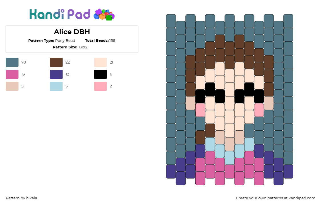 Alice DBH - Pony Bead Pattern by hikala on Kandi Pad - dbh,detroit become human,video game,character,portrait,narrative,android,tan,pin