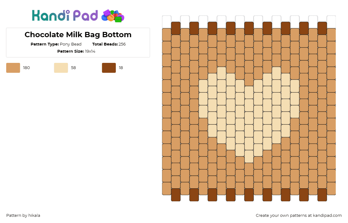 Chocolate Milk Bag Bottom - Pony Bead Pattern by hikala on Kandi Pad - chocolate milk,bag,panel,heart,affection,tan,brown,accessory design,love symbol,