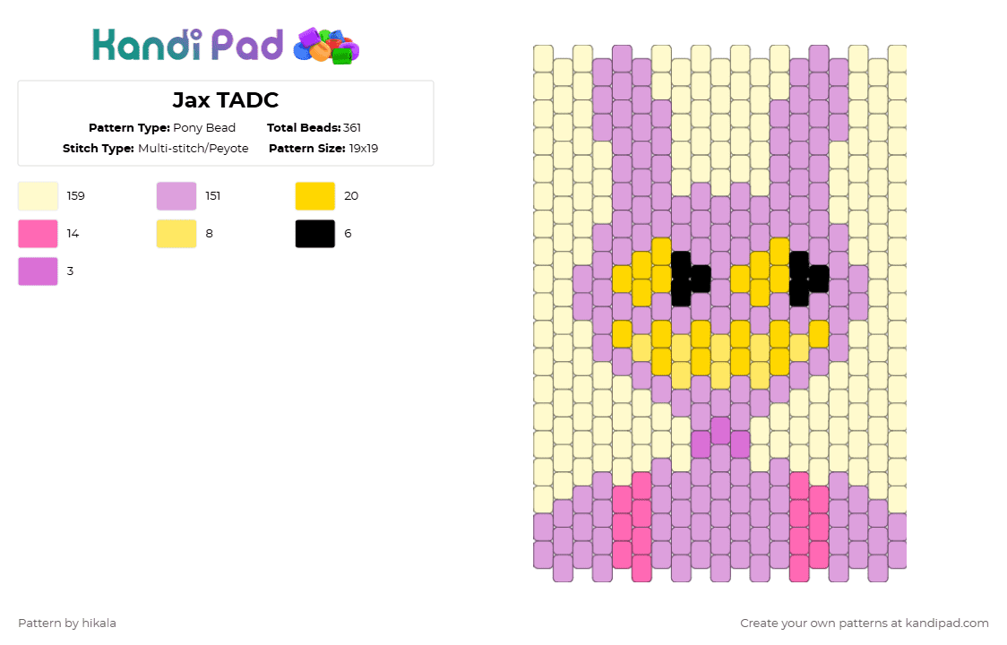 Jax TADC - Pony Bead Pattern by hikala on Kandi Pad - yellow,pink,tadc,the amazing digital circus,jax