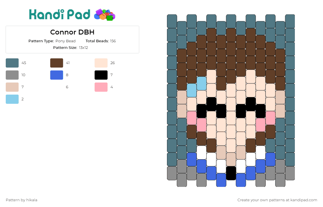 Connor DBH - Pony Bead Pattern by hikala on Kandi Pad - dbh,detroit become human,video game,character,portrait,investigator,android,detective,tan,brown