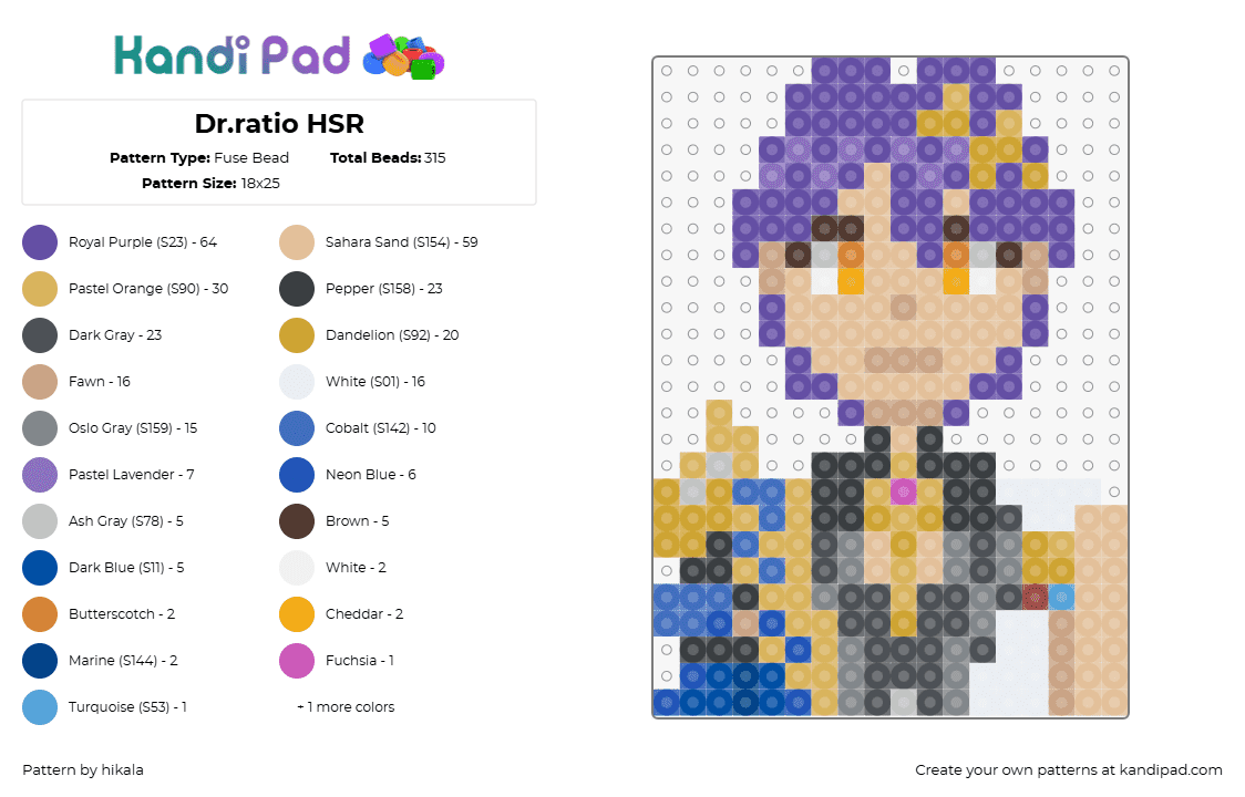 Dr.ratio HSR - Fuse Bead Pattern by hikala on Kandi Pad - dr ratio,honkai star rail,character,portrait,video game,tan,purple