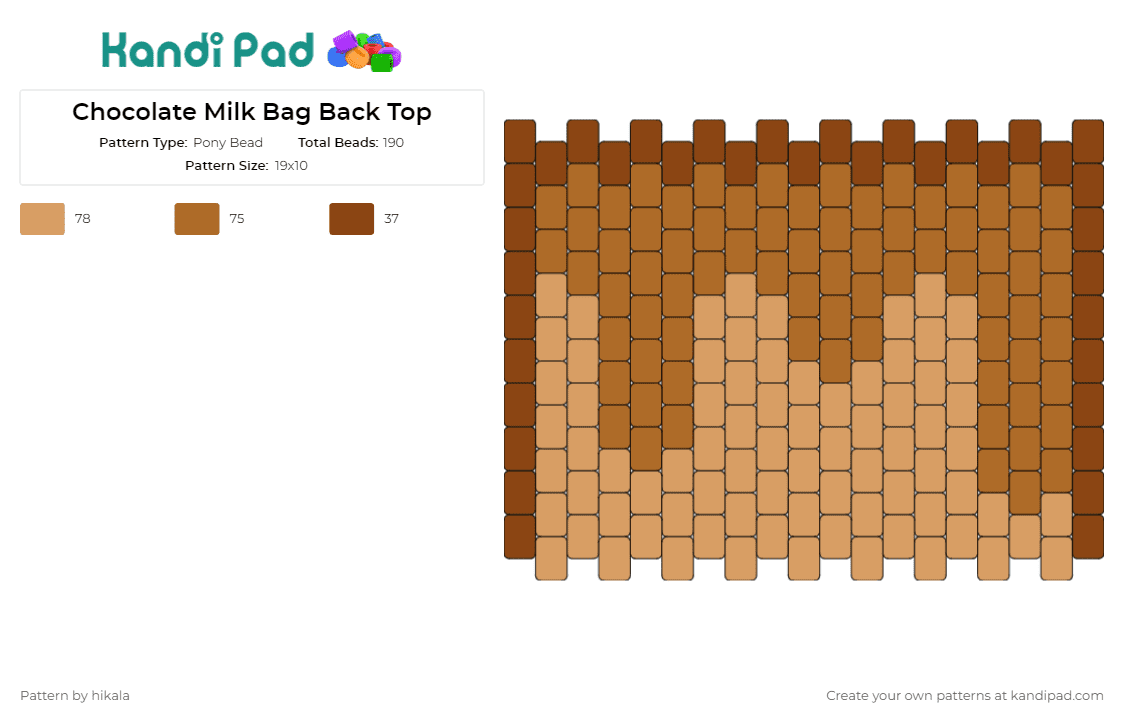 Chocolate Milk Bag Back Top - Pony Bead Pattern by hikala on Kandi Pad - chocolate milk,bag,panel,brown shades,tan accents,checkerboard pattern,crafting,accessories,milk chocolate,top panel