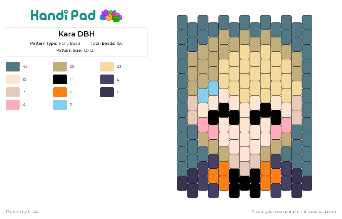 Kara DBH - Pony Bead Pattern by hikala on Kandi Pad - dbh,detroit become human,video game,character,portrait,android,protagonist,female,pastel,yellow,tan
