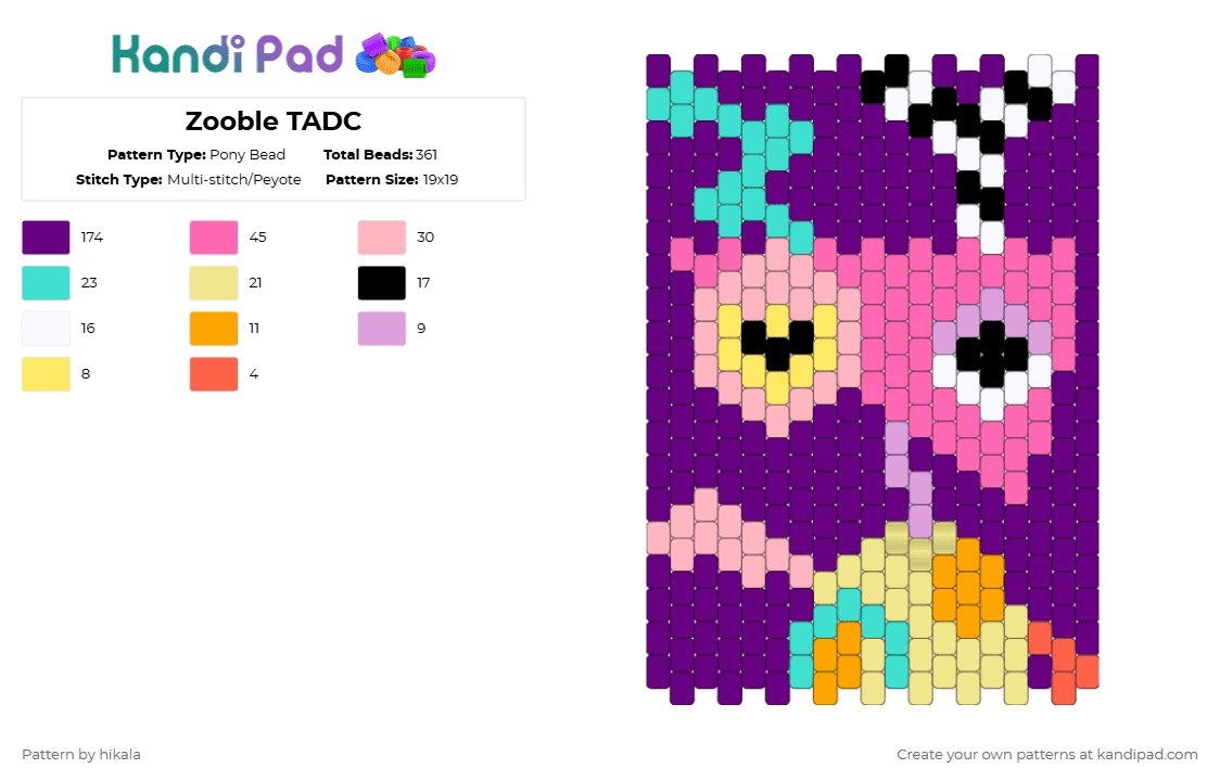 Zooble TADC - Pony Bead Pattern by hikala on Kandi Pad - pink,tadc,the amazing digital circus,zooble