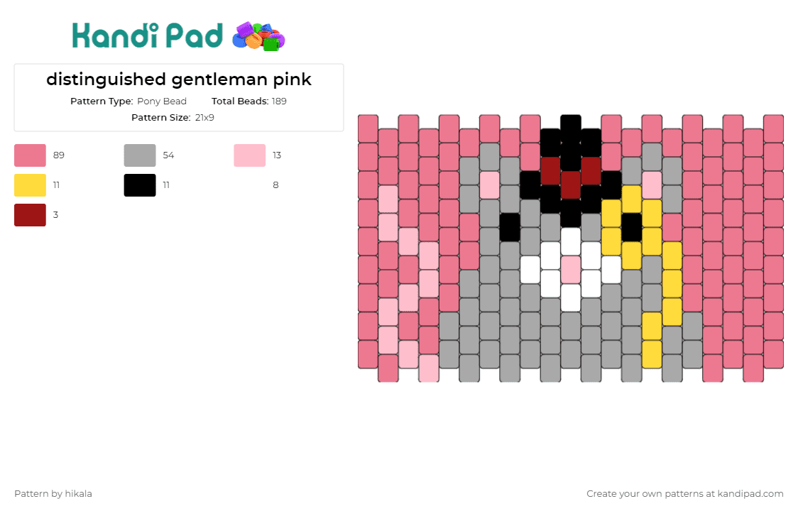 distinguished gentleman pink - Pony Bead Pattern by hikala on Kandi Pad - mouse,hat,animal,cute,cuff