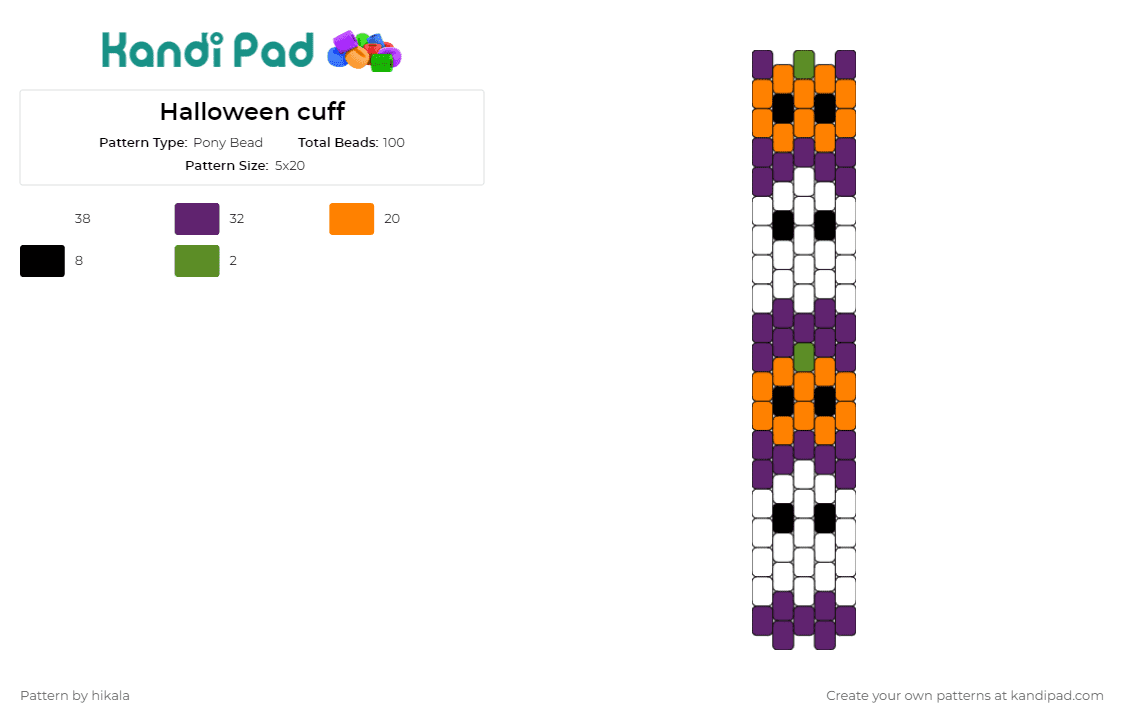 Halloween cuff - Pony Bead Pattern by hikala on Kandi Pad - pumpkins,ghosts,halloween,spooky,cuff,festive,themed,celebration,eerie,orange,purple