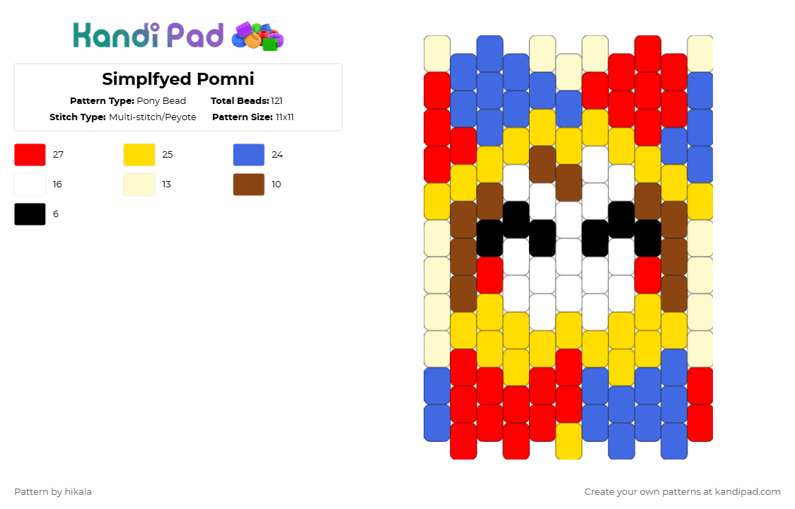 Simplfyed Pomni TADC - Pony Bead Pattern by hikala on Kandi Pad - yellow,red,tadc,the amazing digital circus,pomni