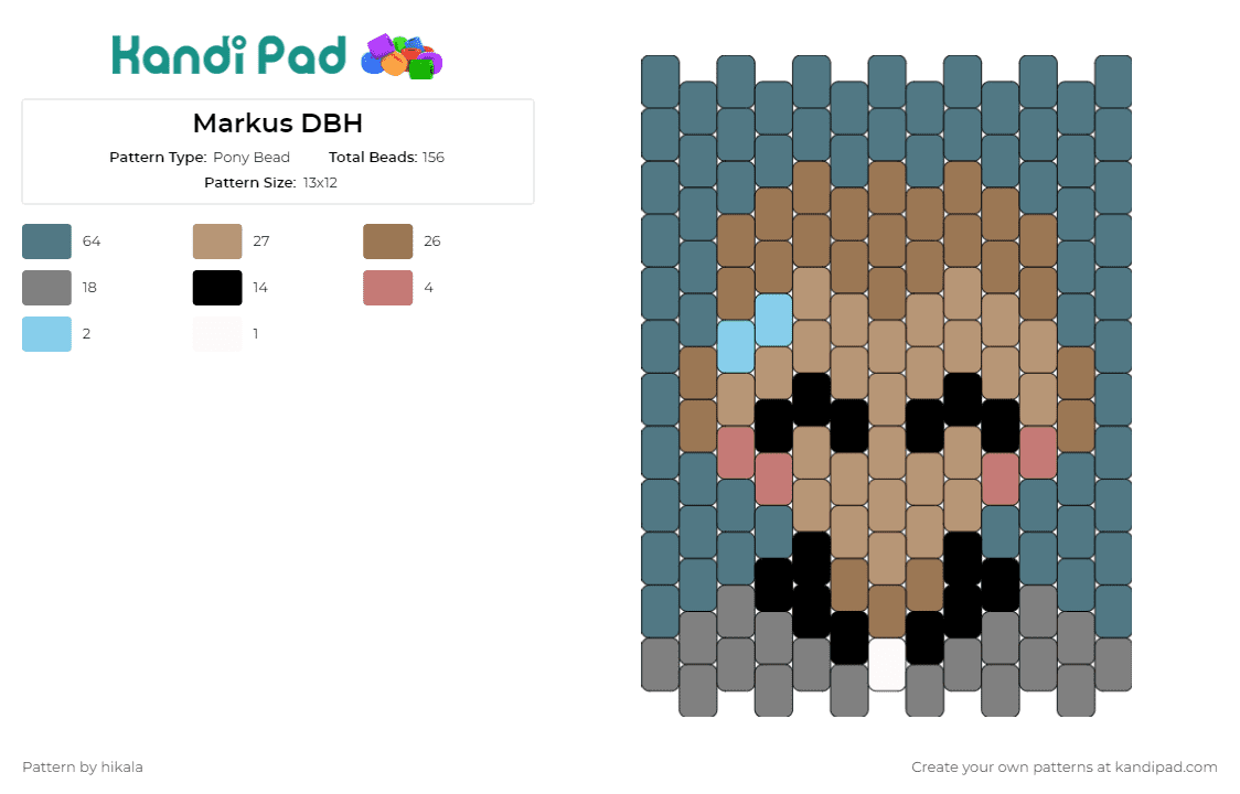 Markus DBH - Pony Bead Pattern by hikala on Kandi Pad - dbh,detroit become human,video game,character,portrait,leader,revolution,male,brown