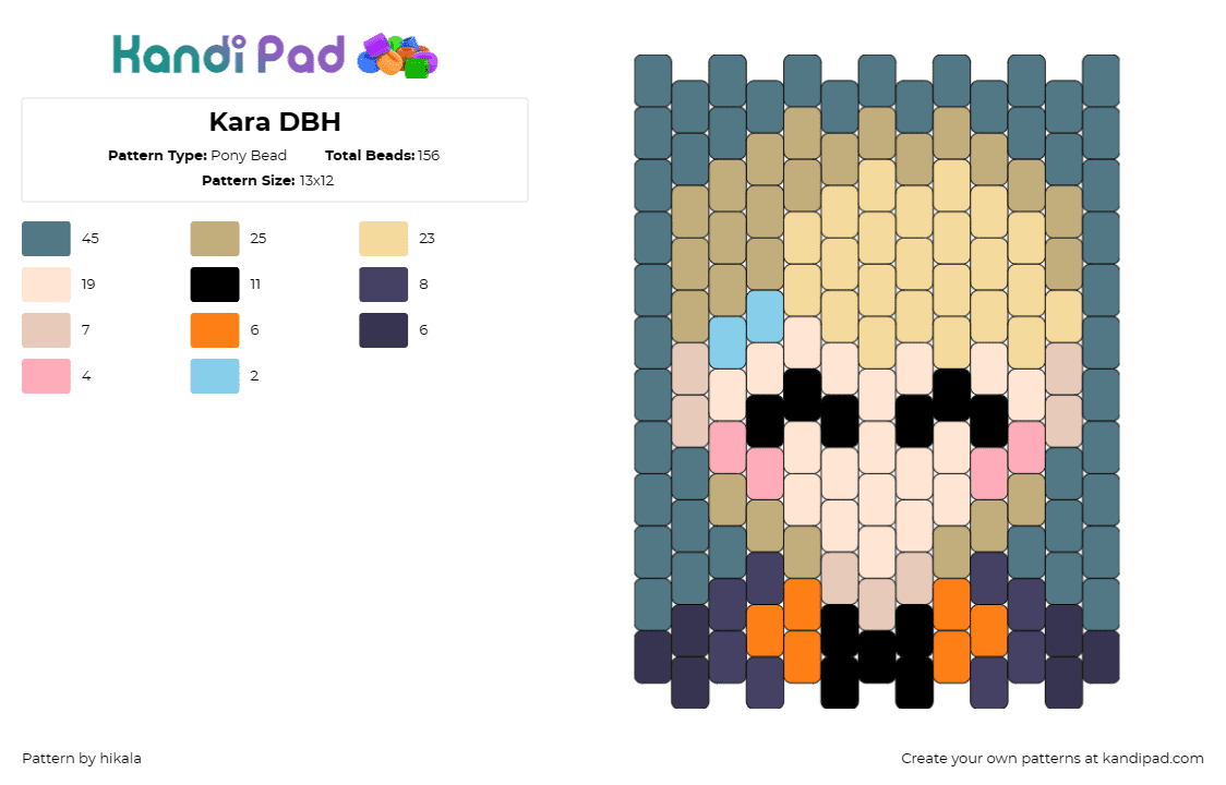 Kara DBH - Pony Bead Pattern by hikala on Kandi Pad - dbh,detroit become human,video game,character,portrait,android,protagonist,femal