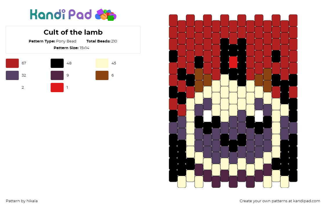 Cult of the lamb - Pony Bead Pattern by hikala on Kandi Pad - cult of the lamb,lamb,sheep,video game,charming character,dark red,black,purple,