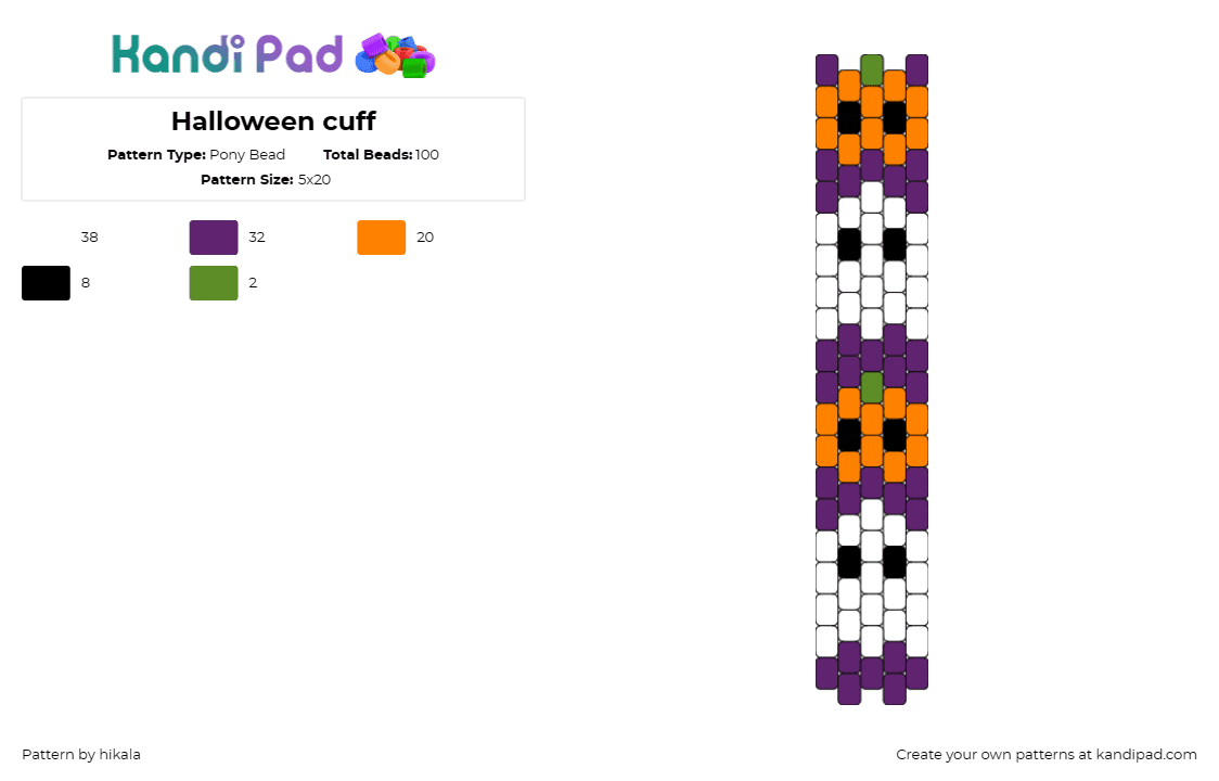 Halloween cuff - Pony Bead Pattern by hikala on Kandi Pad - pumpkins,ghosts,halloween,spooky,cuff,festive,themed,celebration,eerie,orange,pu