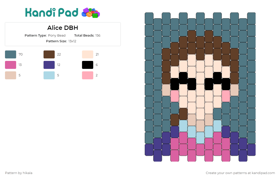 Alice DBH - Pony Bead Pattern by hikala on Kandi Pad - dbh,detroit become human,video game,character,portrait,narrative,android,tan,pink