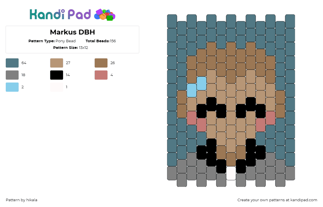 Markus DBH - Pony Bead Pattern by hikala on Kandi Pad - dbh,detroit become human,video game,character,portrait,leader,revolution,male,br