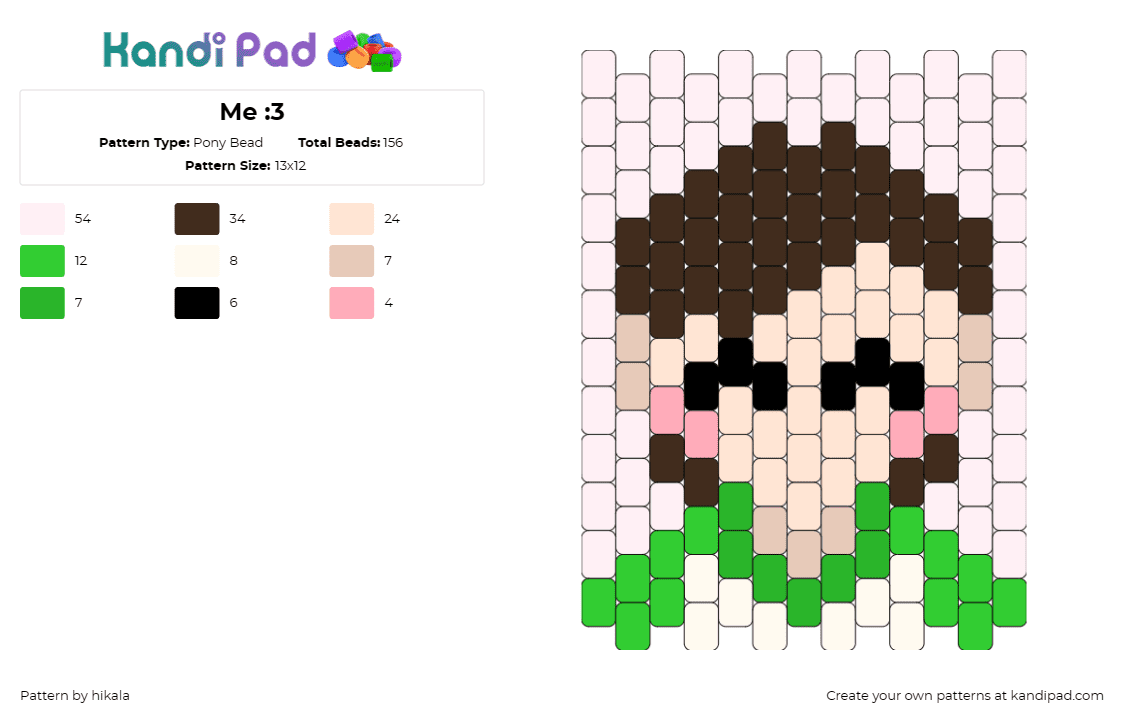 Me :3 - Pony Bead Pattern by hikala on Kandi Pad - self portrait,character,personalized,individual,custom,avatar,brown,green,beige