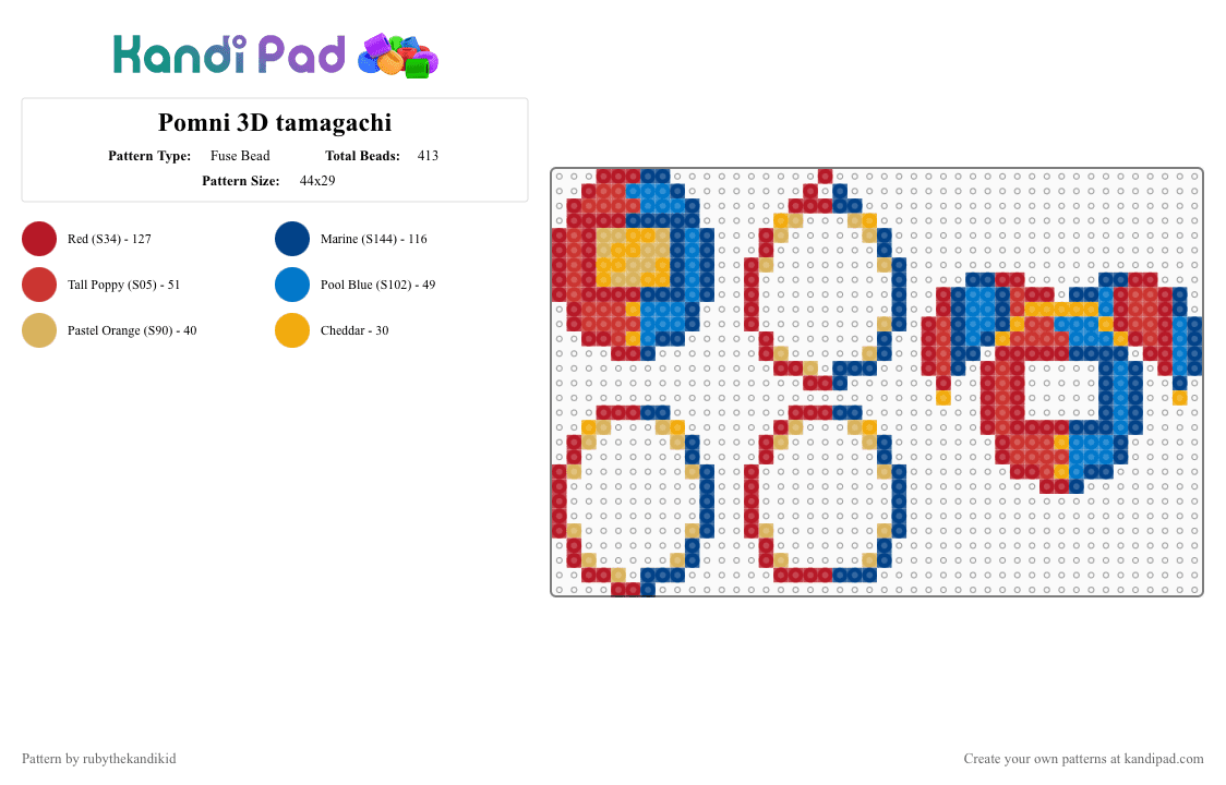 Pomni 3D tamagachi - Fuse Bead Pattern by rubythekandikid on Kandi Pad - blue, red
