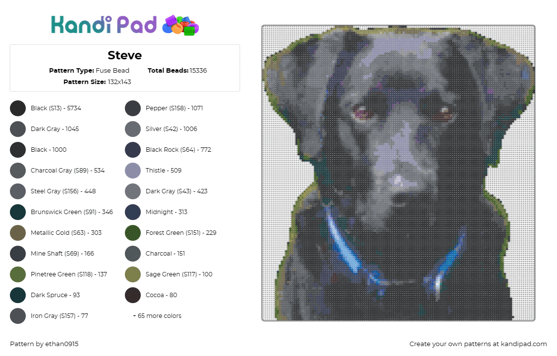 Steve - Fuse Bead Pattern by ethan0915 on Kandi Pad - dog,pet,portrait,cute,black