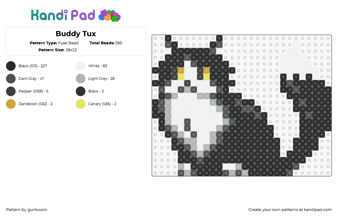 Buddy Tux - Fuse Bead Pattern by gunkworx on Kandi Pad - cat,tuxedo,animal,pet,black,white