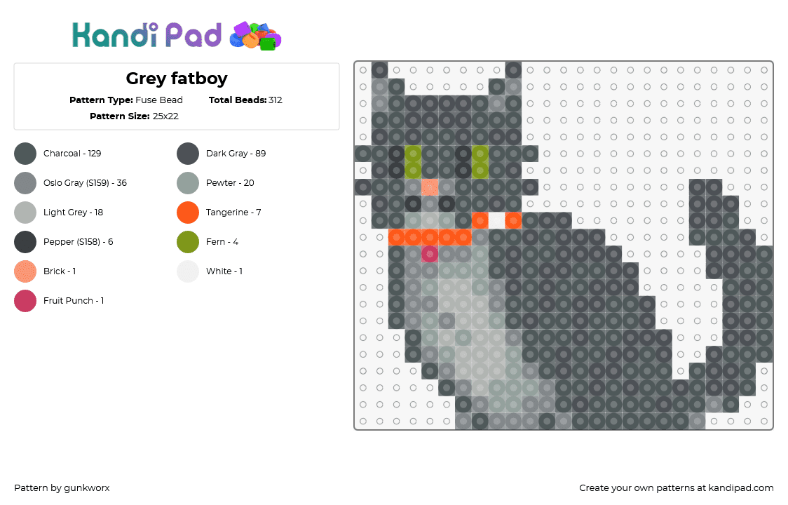 Grey fatboy - Fuse Bead Pattern by gunkworx on Kandi Pad - cat,animal,pet,gray