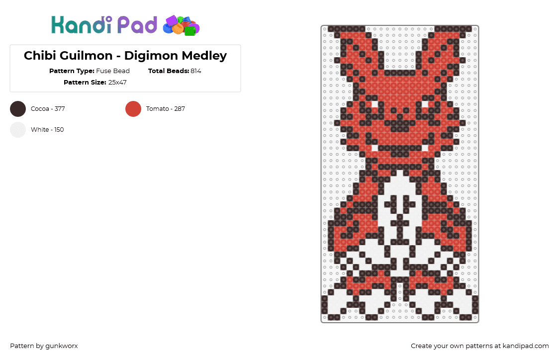 Chibi Guilmon - Digimon Medley - Fuse Bead Pattern by gunkworx on Kandi Pad - guilmon,digimon,chibi,character,gaming,orange,red