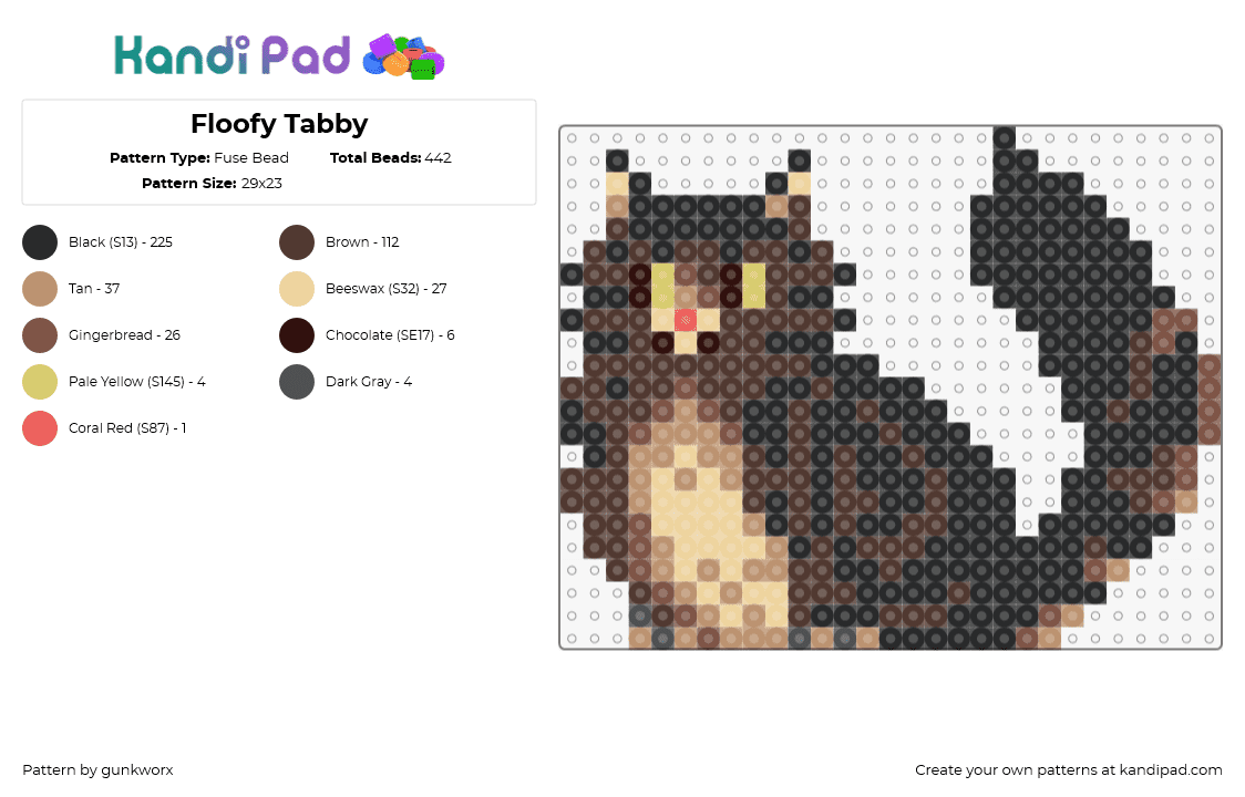 Floofy Tabby - Fuse Bead Pattern by gunkworx on Kandi Pad - cat,kitty,animal,brown,tan