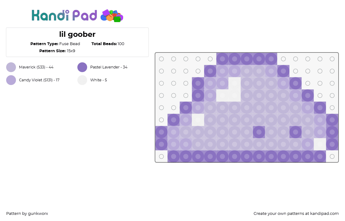 lil goober - Fuse Bead Pattern by gunkworx on Kandi Pad - blob,amoeba,cute,pastel,purple