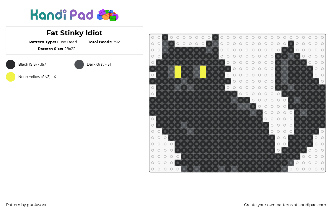 Fluffy Void - OC - Fuse Bead Pattern by gunkworx on Kandi Pad - cat,kitty,animal,black