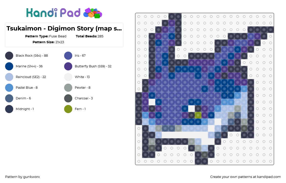 Tsukaimon - Digimon Story (map sprite) - Fuse Bead Pattern by gunkworx on Kandi Pad - tsukaimon,digimon,character,gaming,purple,blue