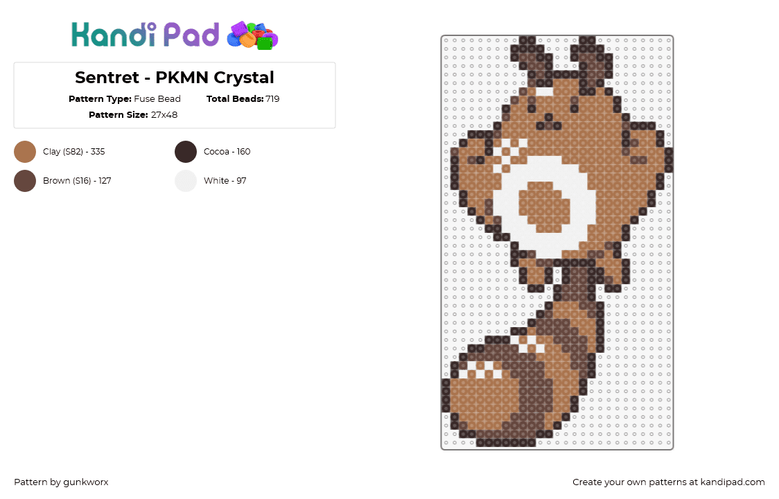 Sentret - PKMN Crystal - Fuse Bead Pattern by gunkworx on Kandi Pad - sentret,pokemon,character,gaming,brown,tan