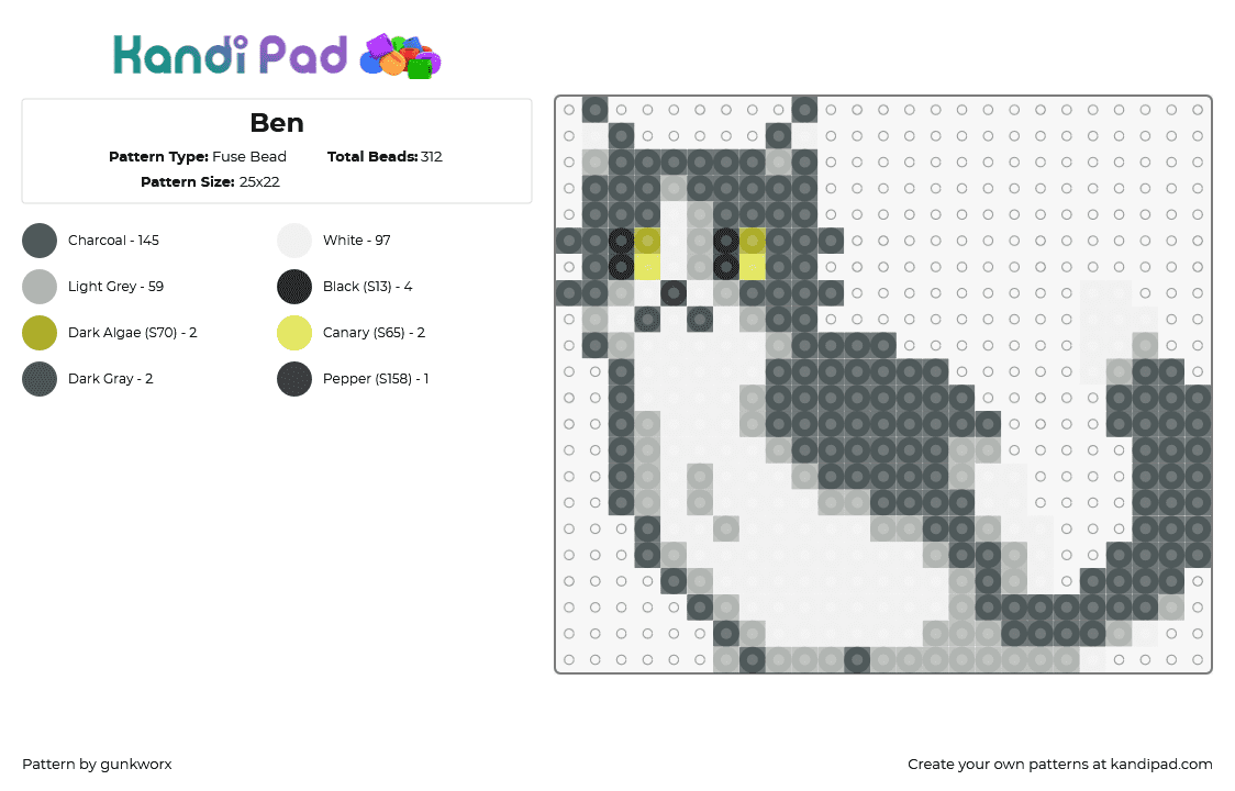 Ben - Fuse Bead Pattern by gunkworx on Kandi Pad - cat,animal,pet,gray,white